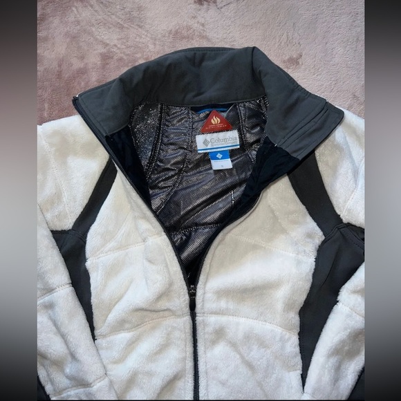 Columbia Omni Heat Womens Fleece Jacket White Color Block Zip Pocket Mock Neck S - Picture 3 of 9